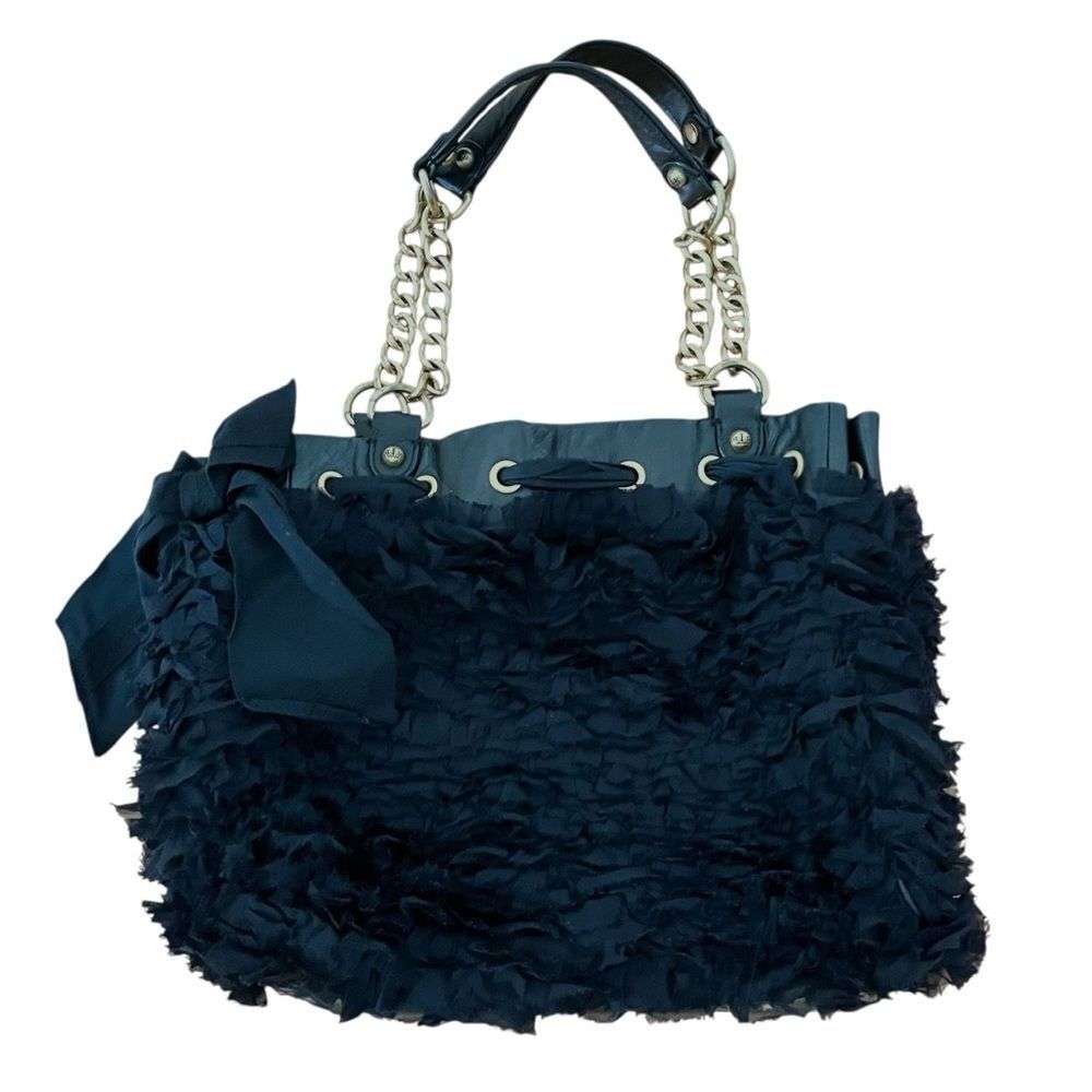Juicy Couture Luxe Chiffon Day Dreamer Shoulder Bag Black Ruffled Leather